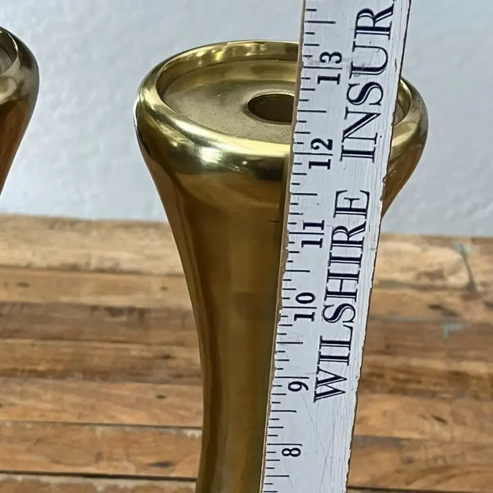 Modern Gold Tone Metal Candlestick Holders Nambe Style 12